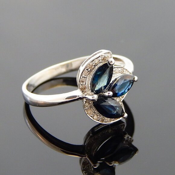 Genuine Sapphire and Diamond Ring in 925 Sterling Silver - Picture 2 of 5